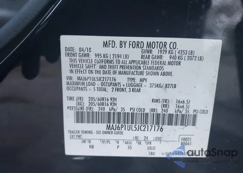 2018 Ford Ecosport Se from USA, damaged, VIN MAJ6P1UL5JC217176